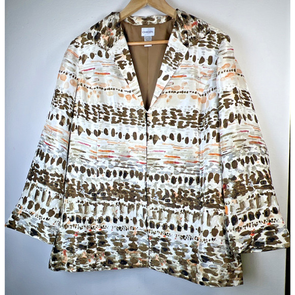 Chico’s size 2 Large chicos 100 Percent Silk Jacket Print Lined blazer career - Picture 1 of 11